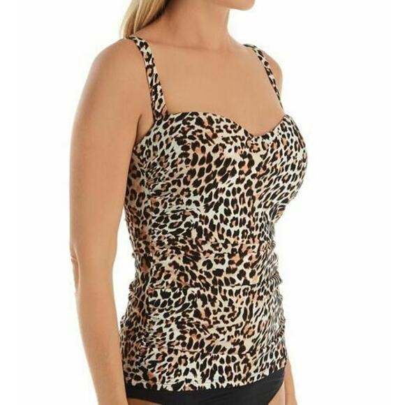 Profile Gottex Leopard Wild Thing Underwire Tankini Swim Top Size 32D Slimming - Picture 1 of 6